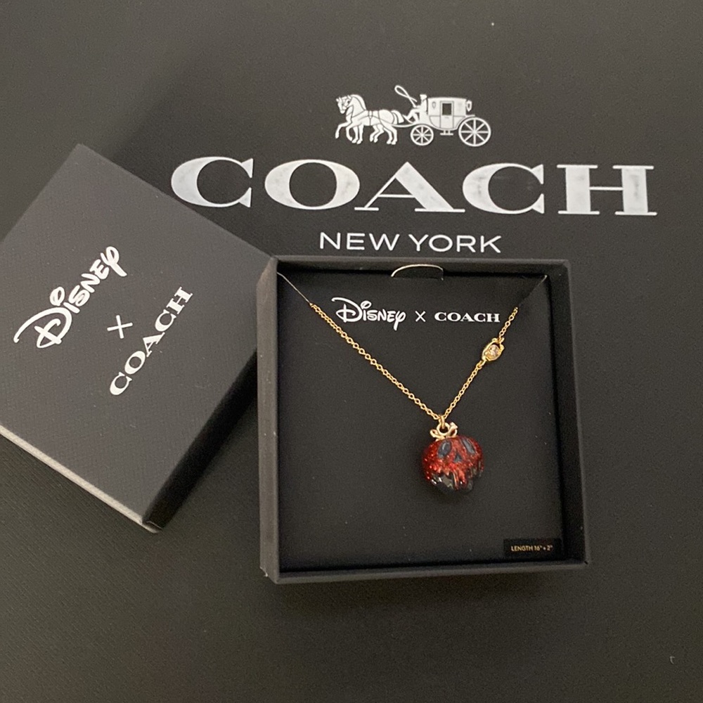 Disney X Coach Poison Apple Necklace Snow White Evil Queen Limited Rare Gold NWT